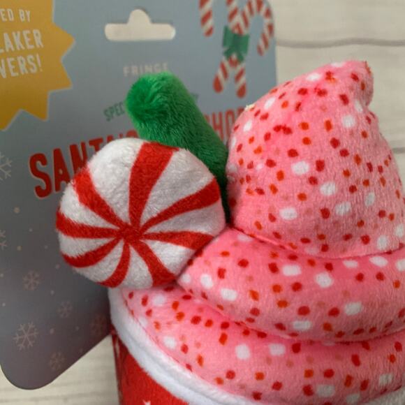Fringe Dog Toy with Squeaker Peppermint Mocha Christmas Chew Fetch Crinkle 8"L - Picture 2 of 16